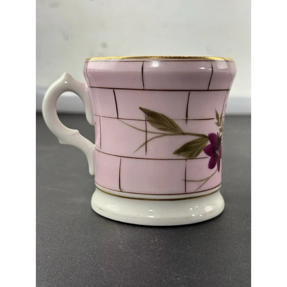 Vintage Handpainted Porcelain Shaving Mug Pink with Flowers